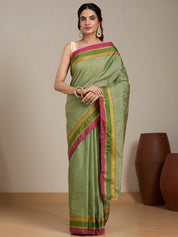 Vervee Couture Green Pink Silk Blend Saree with Zari Border | EKA