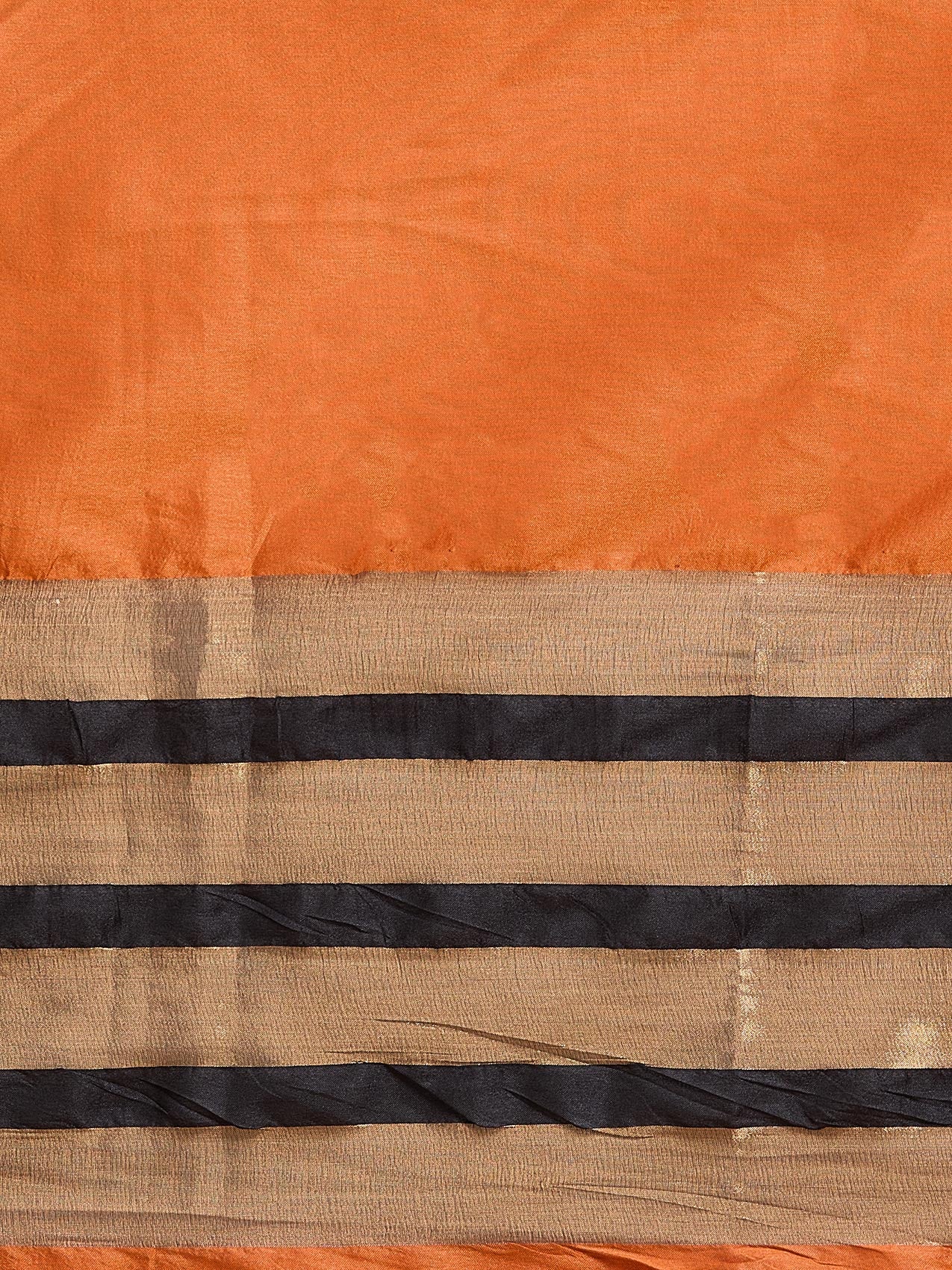 Vervee Couture Orange Black Striped Silk Blend Saree | EKA
