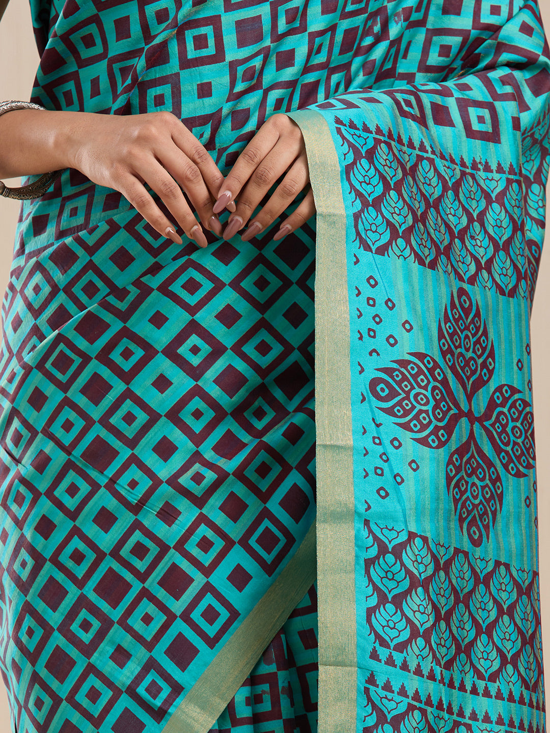 Vervee Couture Teal Silk Blend Saree with Semi Stitched Blouse | EKA