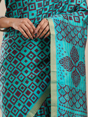 Vervee Couture Teal Silk Blend Saree with Semi Stitched Blouse | EKA