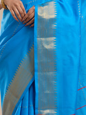 Vervee Couture Blue Silk Blend Saree with Zari Border and Semi Stitched Blouse | EKA