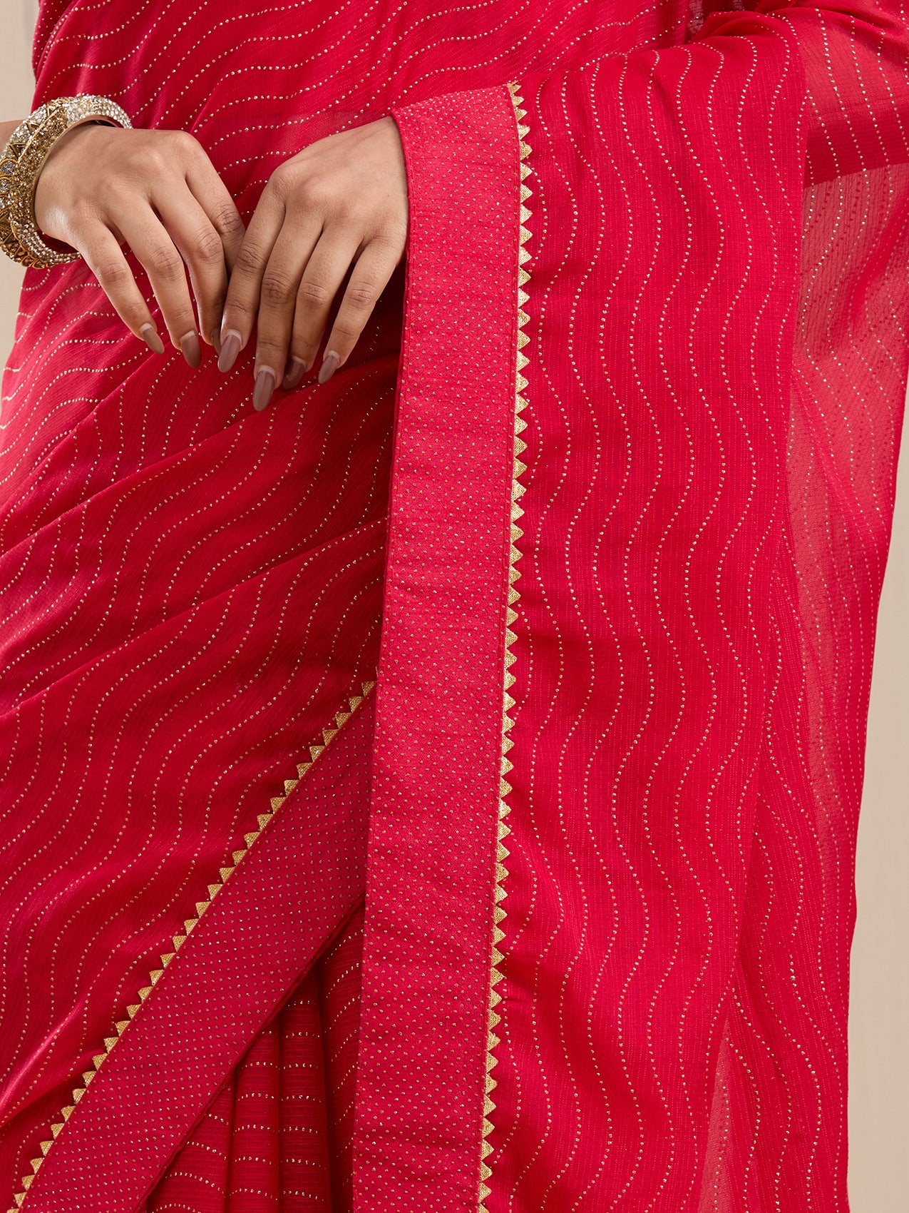 Vervee Couture Red Poly Georgette Saree with Zari Border | EKA