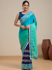 Vervee Couture Blue Silk Blend Saree with Embellished Border | EKA