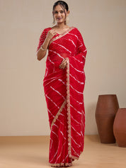 Vervee Couture Red Tie Dye Poly Georgette Saree with Embellished Border | EKA