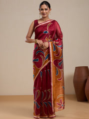 Vervee Couture Maroon Printed Silk Blend Saree with Semi Stitched Blouse | EKA
