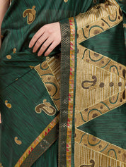 Vervee Couture Green Silk Blend Saree with Zari Woven Border | EKA