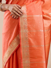 Vervee Couture Orange Silk Blend Saree with Woven Border | EKA