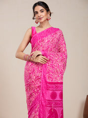Vervee Couture Pink Floral Printed Poly Georgette Saree | EKA