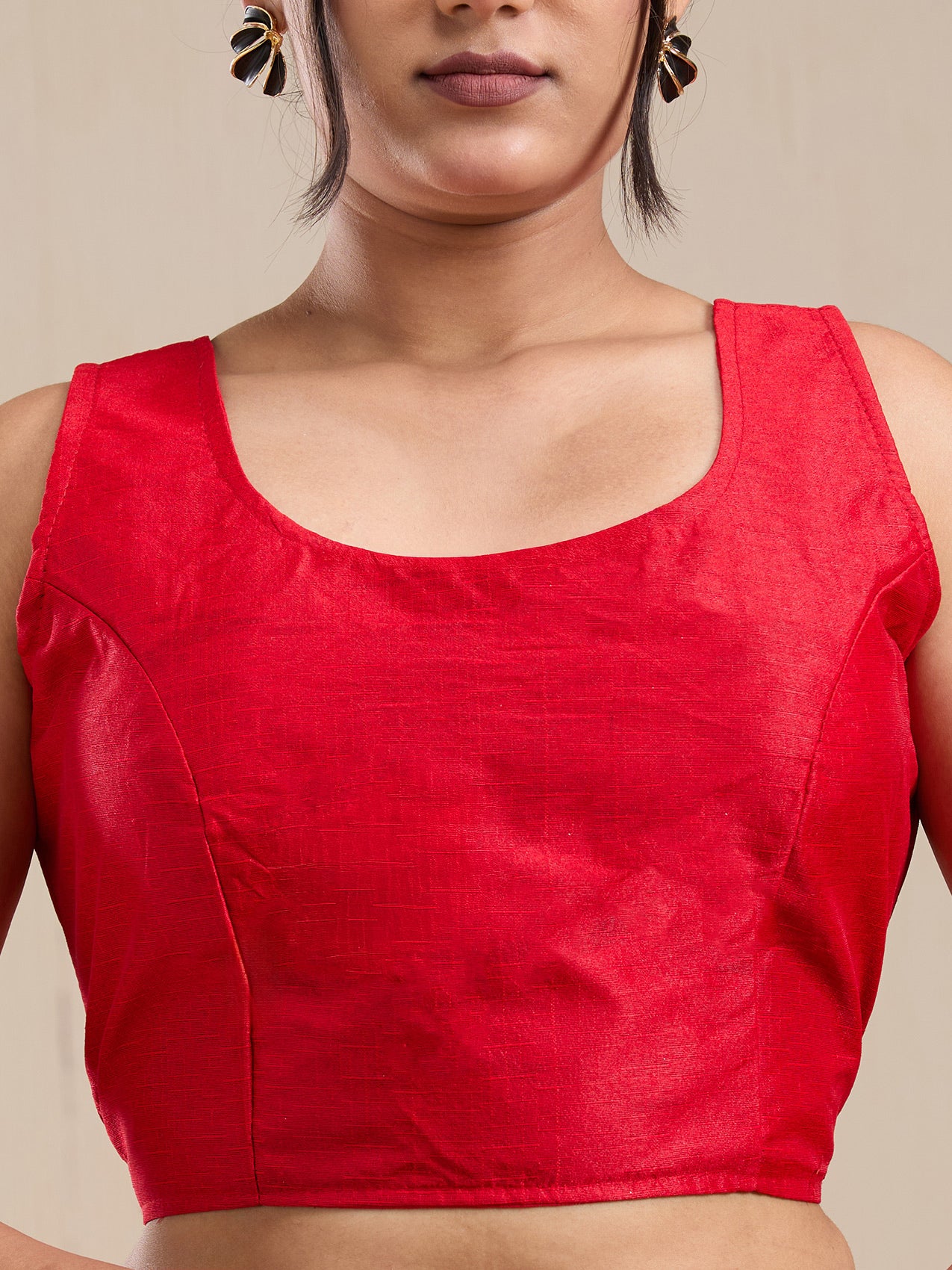 Vervee Couture Red Silk Blend Saree with Zari Border | EKA