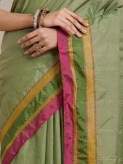 Vervee Couture Green Pink Silk Blend Saree with Zari Border | EKA