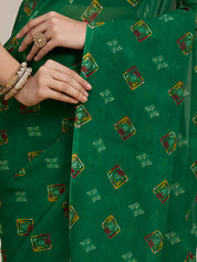 Vervee Couture Green Ethnic Printed Poly Georgette Saree | EKA