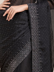 Vervee Couture Black Embellished Poly Georgette Saree | EKA