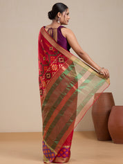 Vervee Couture Red Silk Blend Saree with Zari Border and Semi Stitched Blouse | EKA