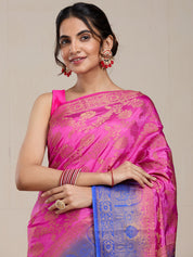 Vervee Couture Pink Blue Woven Silk Blend Saree with Zari Border | EKA