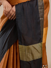Vervee Couture Mustard Silk Blend Saree with Zari Border and Semi Stitched Blouse | EKA