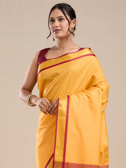Vervee Couture Yellow Silk Blend Saree with Contrast Border and Semi Stitched Blouse | EKA