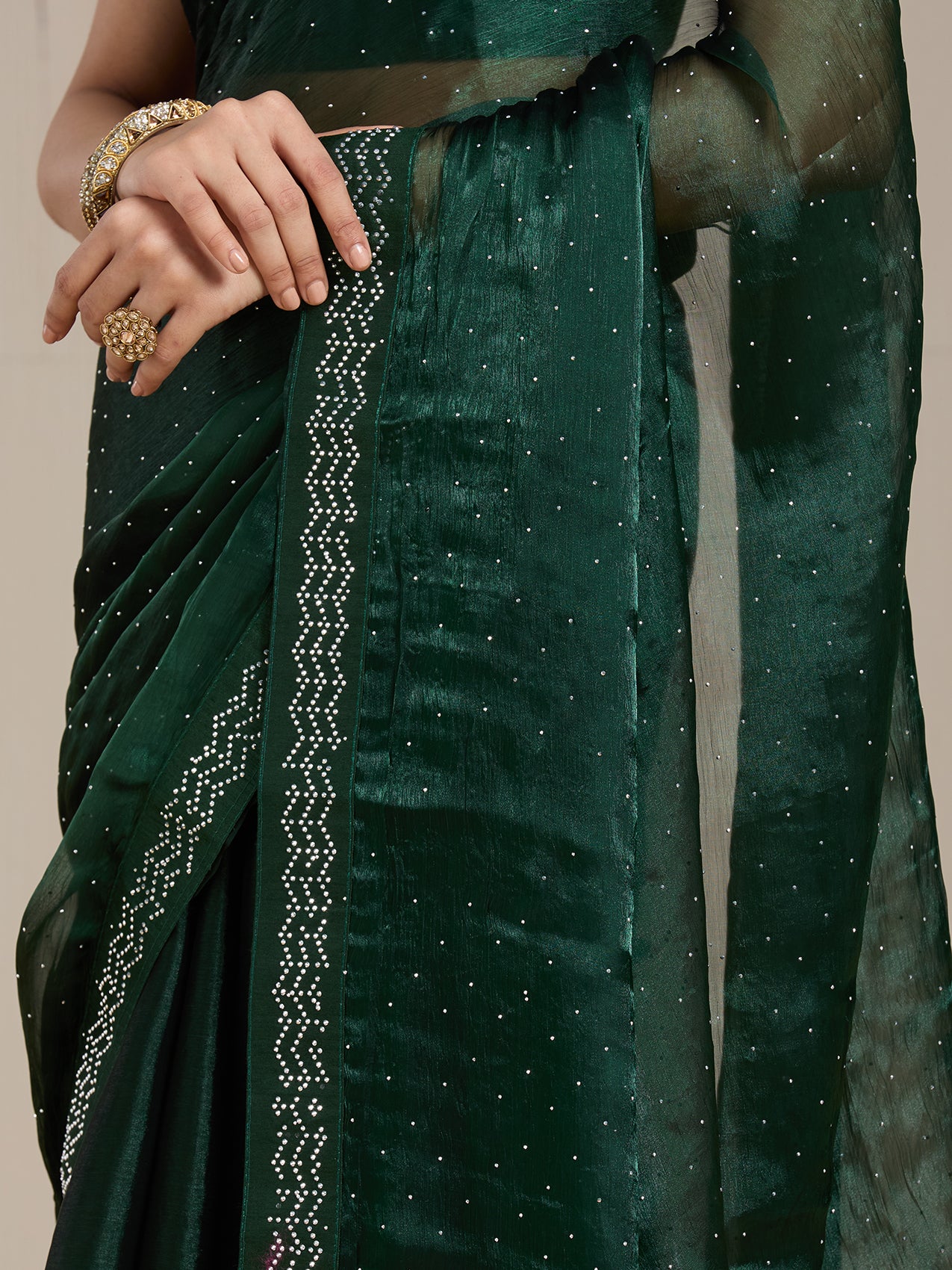Vervee Couture Green Embellished Poly Georgette Saree with Sequinned Border | EKA