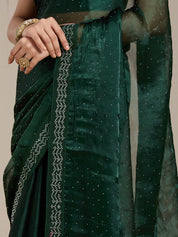 Vervee Couture Green Embellished Poly Georgette Saree with Sequinned Border | EKA