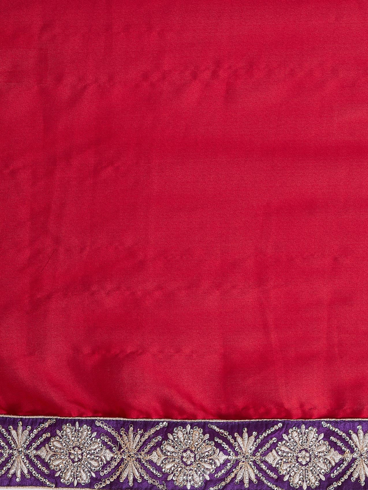 Vervee Couture Red Embellished Silk Blend Saree with Zari Border | EKA