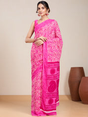 Vervee Couture Pink Floral Printed Poly Georgette Saree | EKA