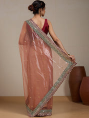 Vervee Couture Onion Pink Poly Georgette Embellished Saree | EKA