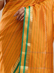 Vervee Couture Orange Striped Silk Blend Saree with Contrast Border | EKA