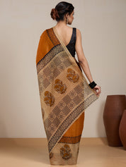 Vervee Couture Orange Beige Printed Poly Georgette Saree | EKA