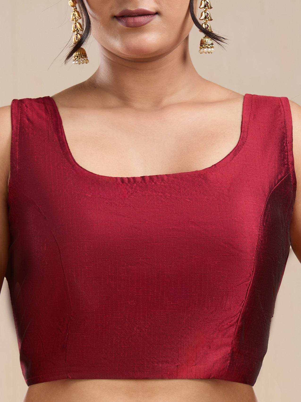Vervee Couture Maroon Silk Blend Saree with Zari Border and Semi Stitched Blouse | EKA
