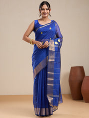 Vervee Couture Blue Silk Blend Saree with Semi Stitched Blouse | EKA