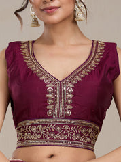 Vervee Couture Maroon Silk Blend Saree with Zari Border and Semi Stitched Blouse | EKA