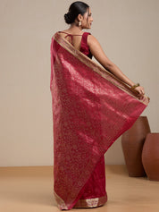 Vervee Couture Red Silk Blend Zari Saree with Semi Stitched Blouse | EKA