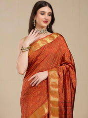 Vervee Couture Orange Silk Blend Saree with Zari Woven Design | EKA
