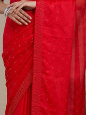 Vervee Couture Red Poly Georgette Embellished Saree | EKA