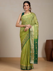 Vervee Couture Green Woven Silk Blend Saree with Zari Border | EKA