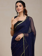 Vervee Couture Navy Blue Poly Georgette Embellished Saree with Sequinned Detail | EKA