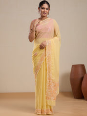Vervee Couture Yellow Poly Georgette Embellished Saree with Semi Stitched Blouse | EKA