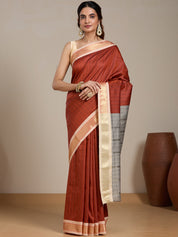 Vervee Couture Rust Grey Woven Silk Blend Saree | EKA