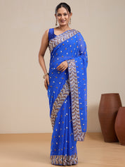 Vervee Couture Blue Poly Georgette Saree with Embellished Border and Semi Stitched Blouse | EKA