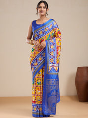 Vervee Couture Yellow Silk Blend Saree with Semi Stitched Blouse | EKA