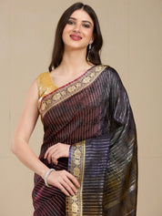 Vervee Couture Black Silk Blend Saree with Zari Border | EKA