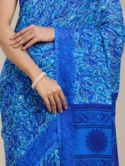 Vervee Couture Blue Abstract Printed Poly Georgette Saree | EKA
