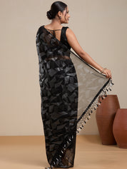 Vervee Couture Black Printed Poly Georgette Saree with Semi Stitched Blouse | EKA
