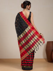 Vervee Couture Black Red Checked Silk Blend Saree | EKA