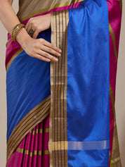 Vervee Couture Blue Pink Silk Blend Saree with Zari Border | EKA