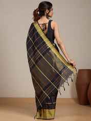Vervee Couture Black Gold Checked Silk Blend Saree | EKA