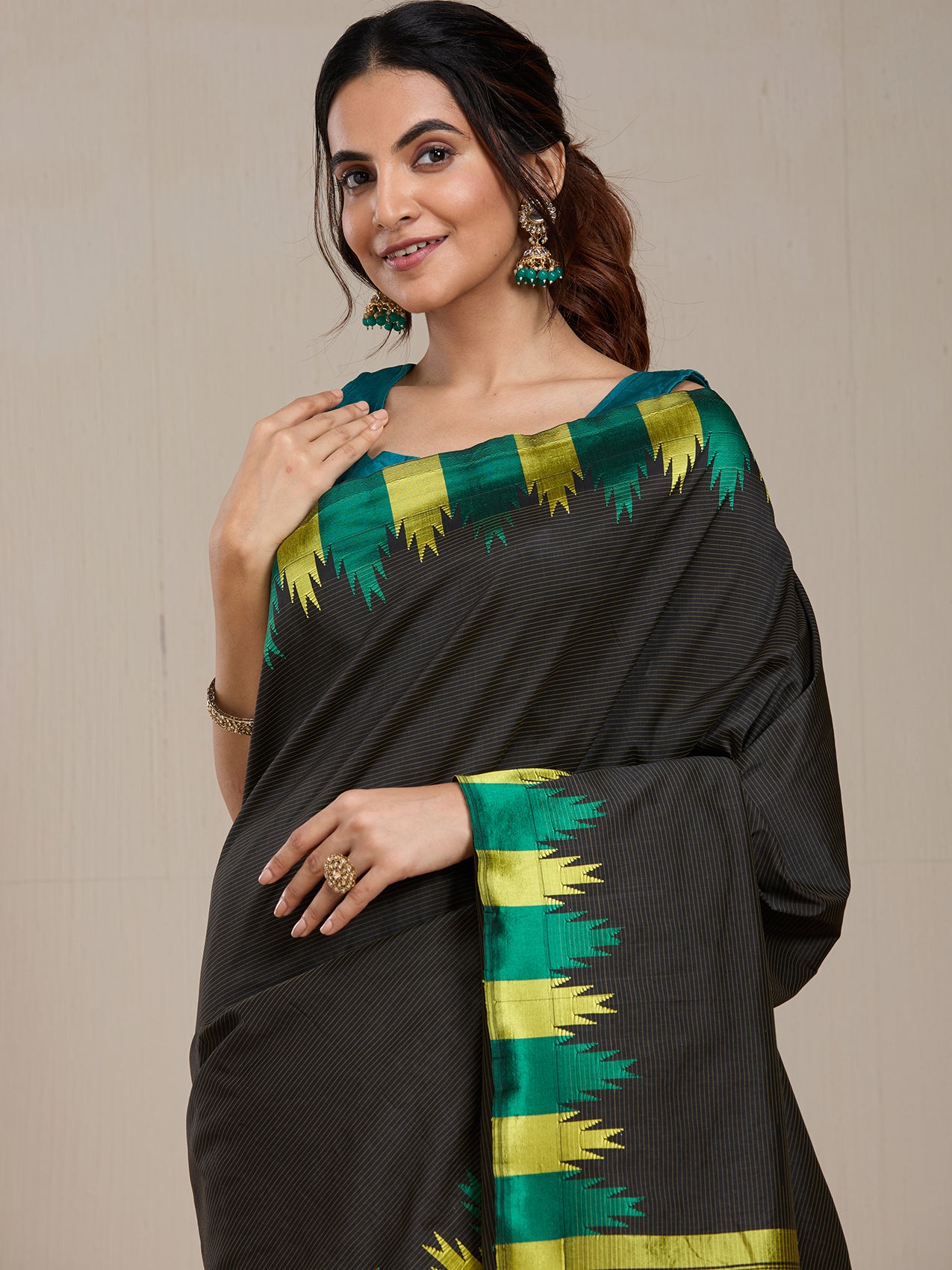 Vervee Couture Black Silk Blend Saree with Woven Border | EKA