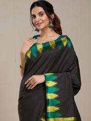 Vervee Couture Black Silk Blend Saree with Woven Border | EKA