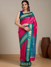 Vervee Couture Pink Teal Woven Silk Blend Saree | EKA