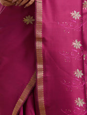 Vervee Couture Pink Silk Blend Saree with Zari Work and Semi Stitched Blouse | EKA