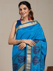 Vervee Couture Blue Gold Woven Silk Blend Saree | EKA